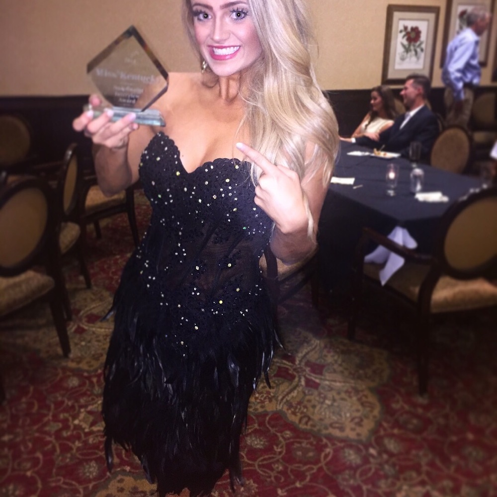 Jovani black cocktail feather dress